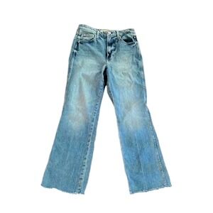 AMO High Rise Kick Crop Jeans In Topanga Blue Medium Wash Distressed Size 30